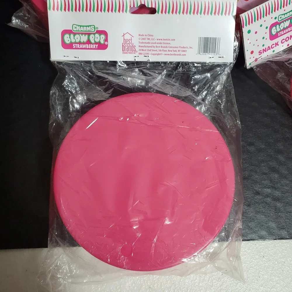 Best Brands Round Plastic Charms Strawberry Blow Pop Novelty Snack Container X 4